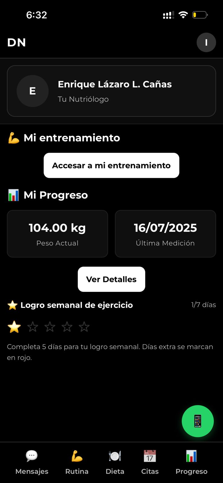 dNutrition App - Pantalla Principal